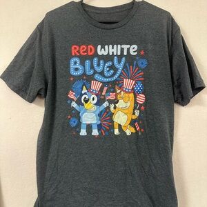 Bluey Red White And Bluey Men’s T-shirt Size Large Gray 4th Of July Bingo